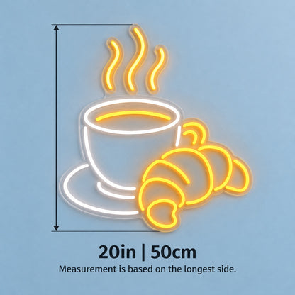 Coffee Cup And Croissant LED Neon Sign - size guide