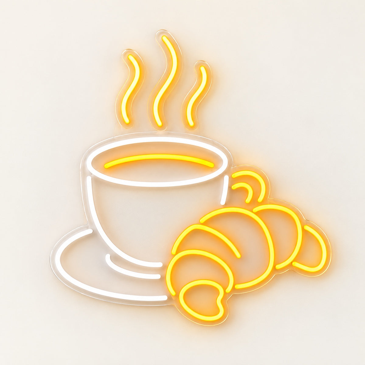 Coffee Cup And Croissant LED Neon Sign - natural light view
