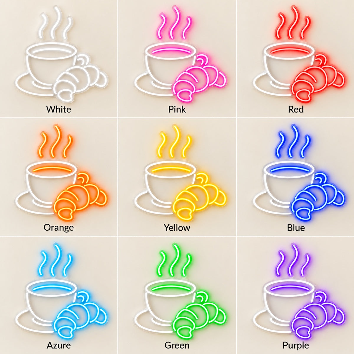 Coffee Cup And Croissant LED Neon Sign - nine-color grid