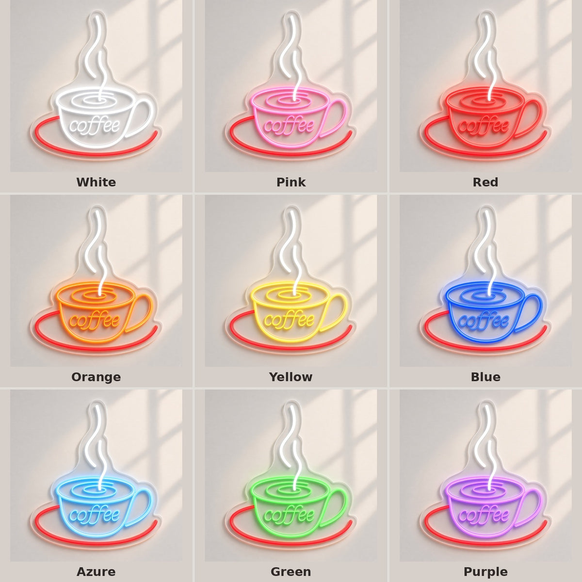 Coffee Cup And Saucer LED Neon Sign - nine-color grid