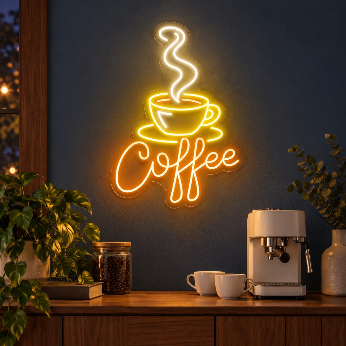 Coffee Cup And Saucer LED Neon Sign - advertising view