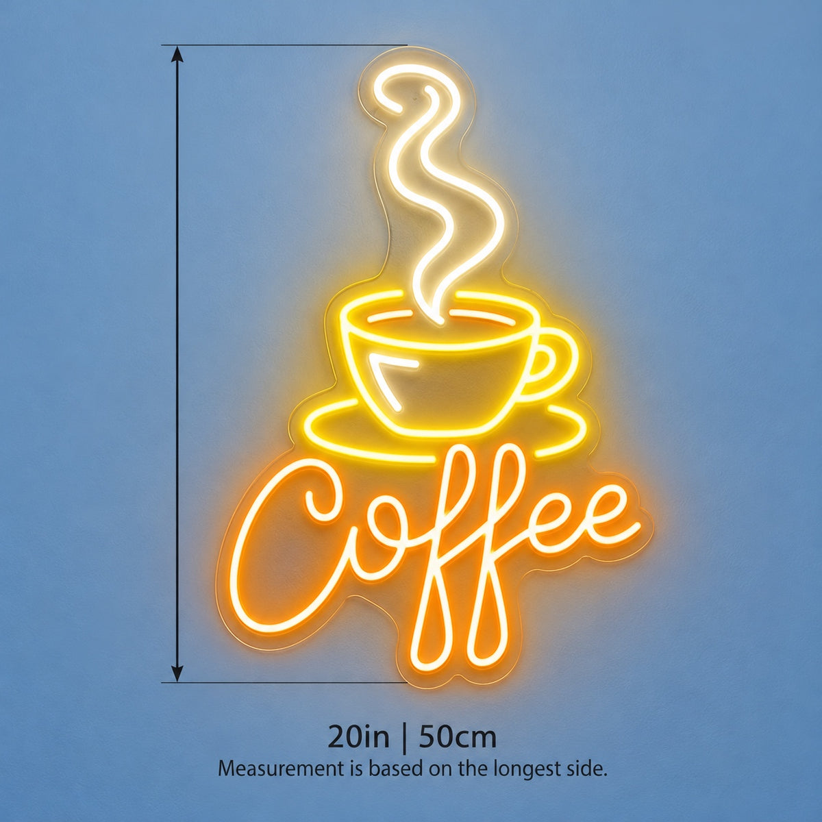 Coffee Cup And Saucer LED Neon Sign - size guide