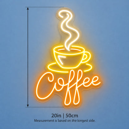 Coffee Cup And Saucer LED Neon Sign - size guide