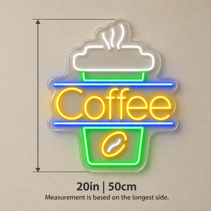 Coffee Cup Bean LED Neon Sign - size guide
