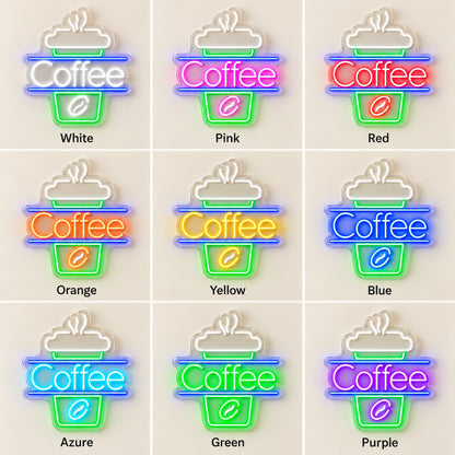 Coffee Cup Bean LED Neon Sign - nine-color grid