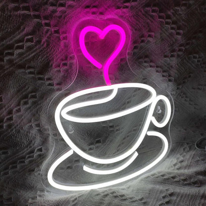 Coffee Cup Heart Teal Pink Led Neon Sign For Cafe Home Restaurant Decor | Shineneon