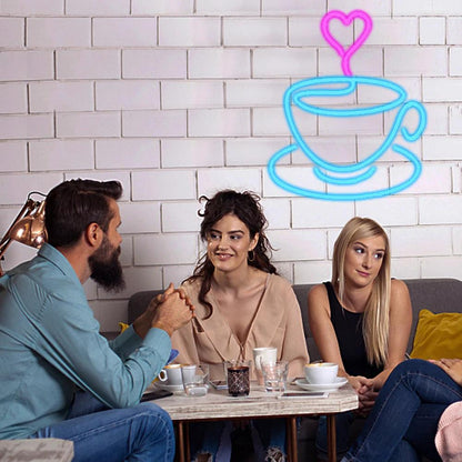 Coffee Cup Heart Teal Pink Led Neon Sign For Cafe Home Restaurant Decor | Shineneon