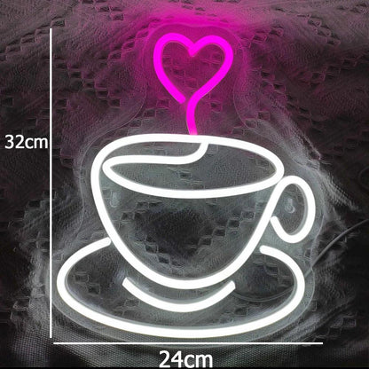 Coffee Cup Heart Teal Pink Led Neon Sign For Cafe Home Restaurant Decor | Shineneon