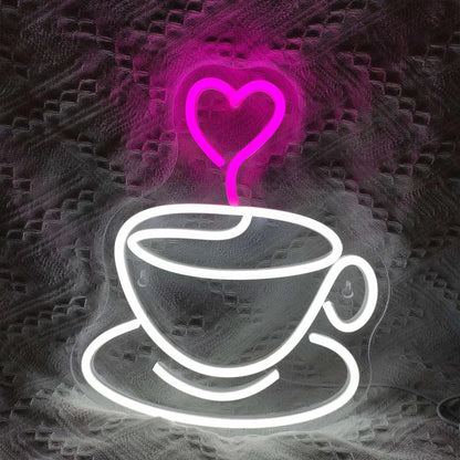 Coffee Cup Heart Teal Pink Led Neon Sign For Cafe Home Restaurant Decor | Shineneon
