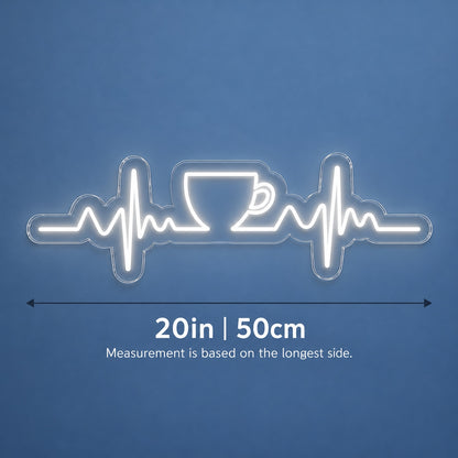 Coffee Cup Heartbeat LED Neon Sign - size guide