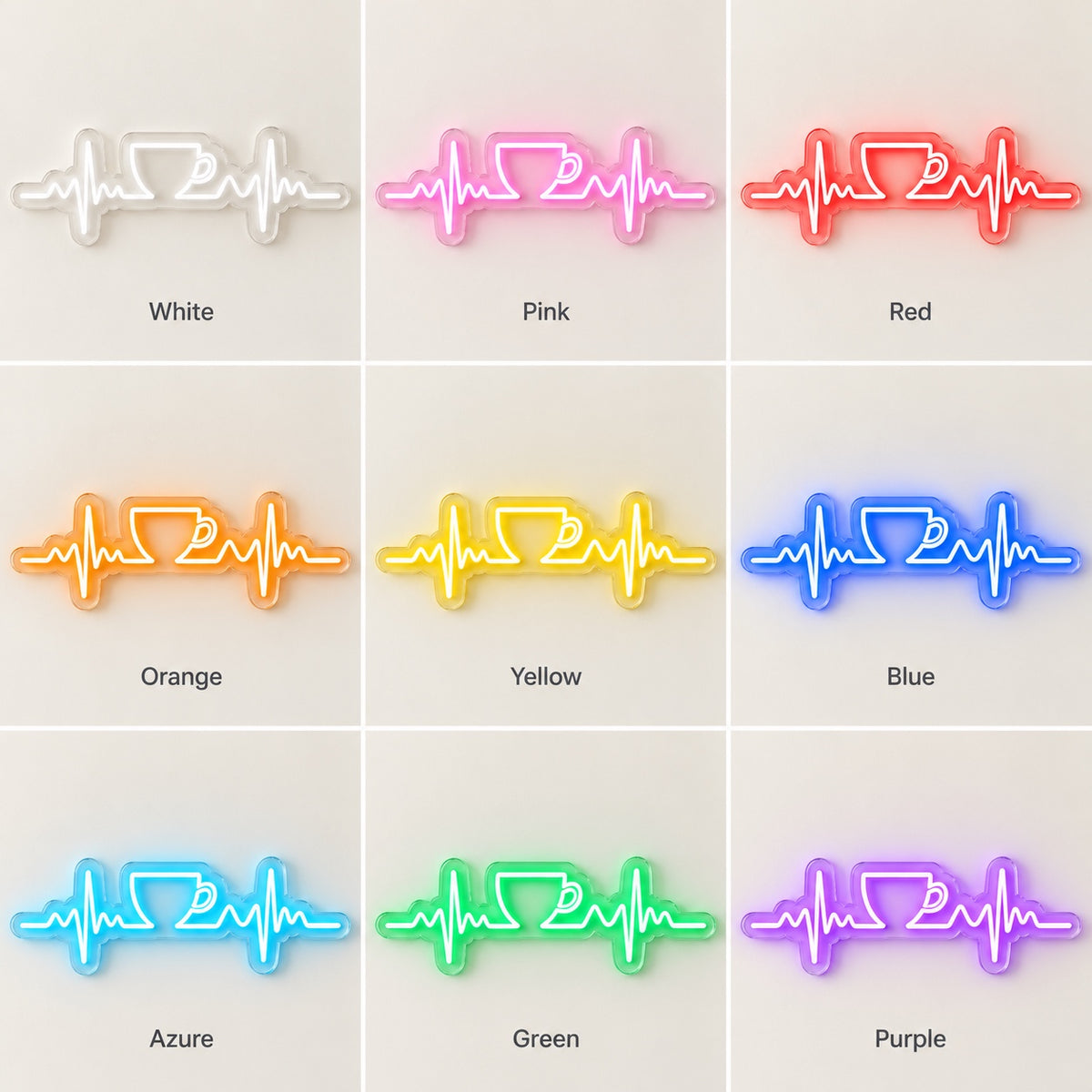 Coffee Cup Heartbeat LED Neon Sign - nine-color grid