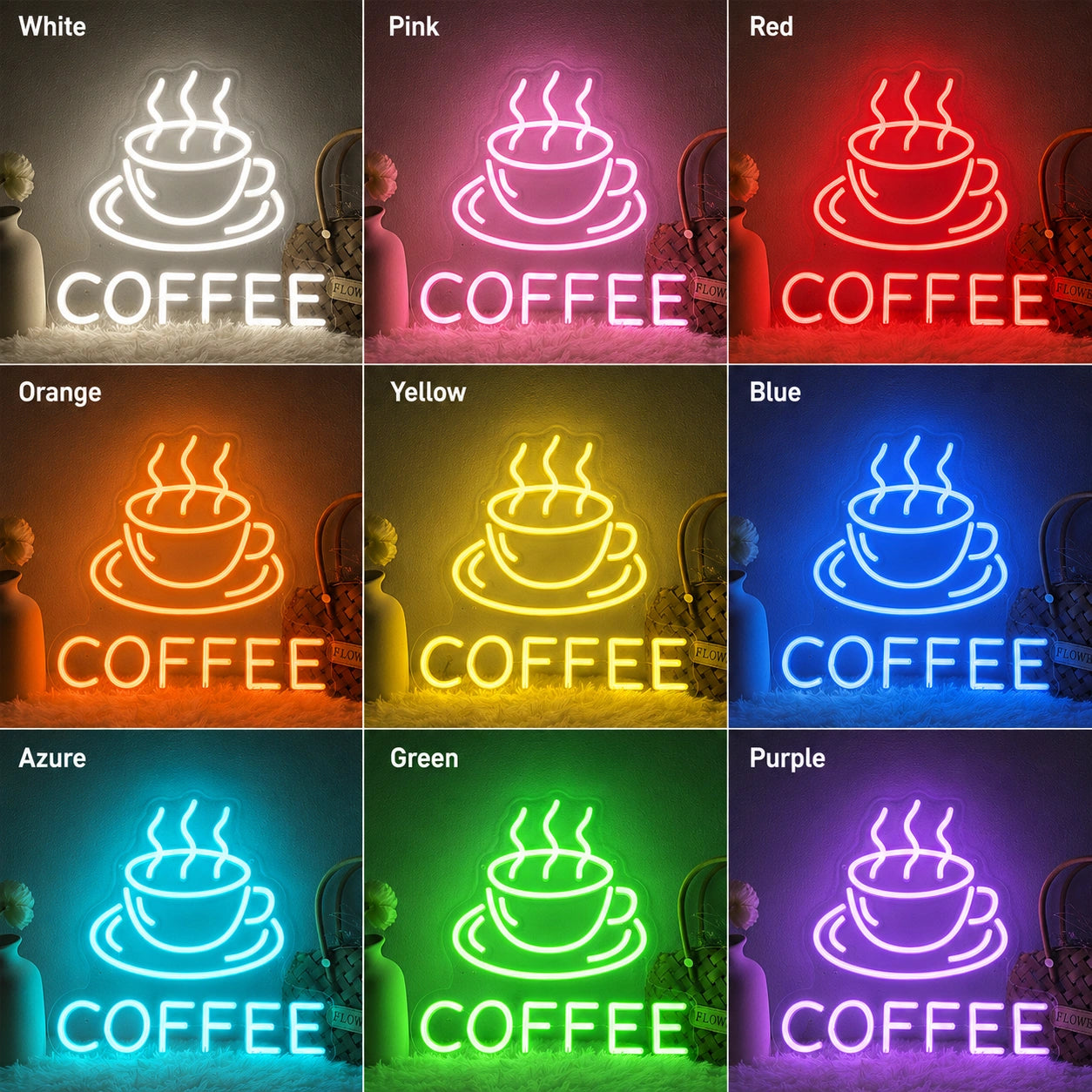 Coffee Cup Line Neon Sign LED Neon Sign color grid