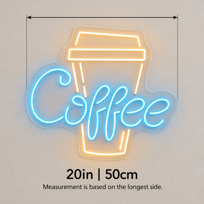 Coffee Cup LED Neon Sign - size guide
