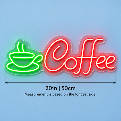 Coffee Cup LED Neon Sign - size guide