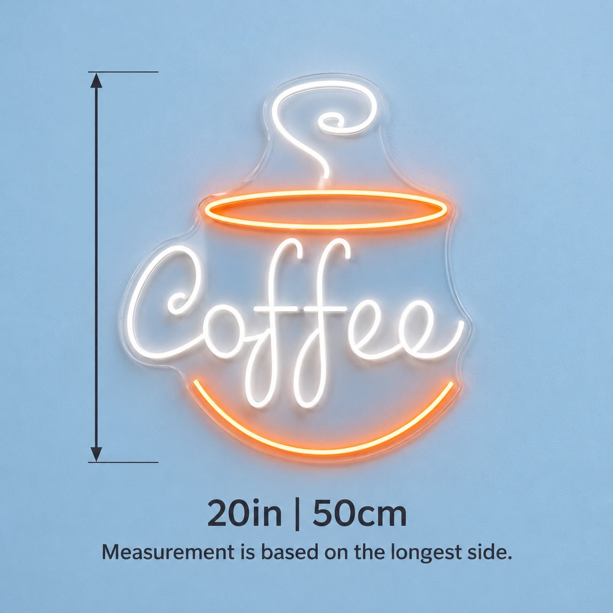Coffee Cup LED Neon Sign - size guide