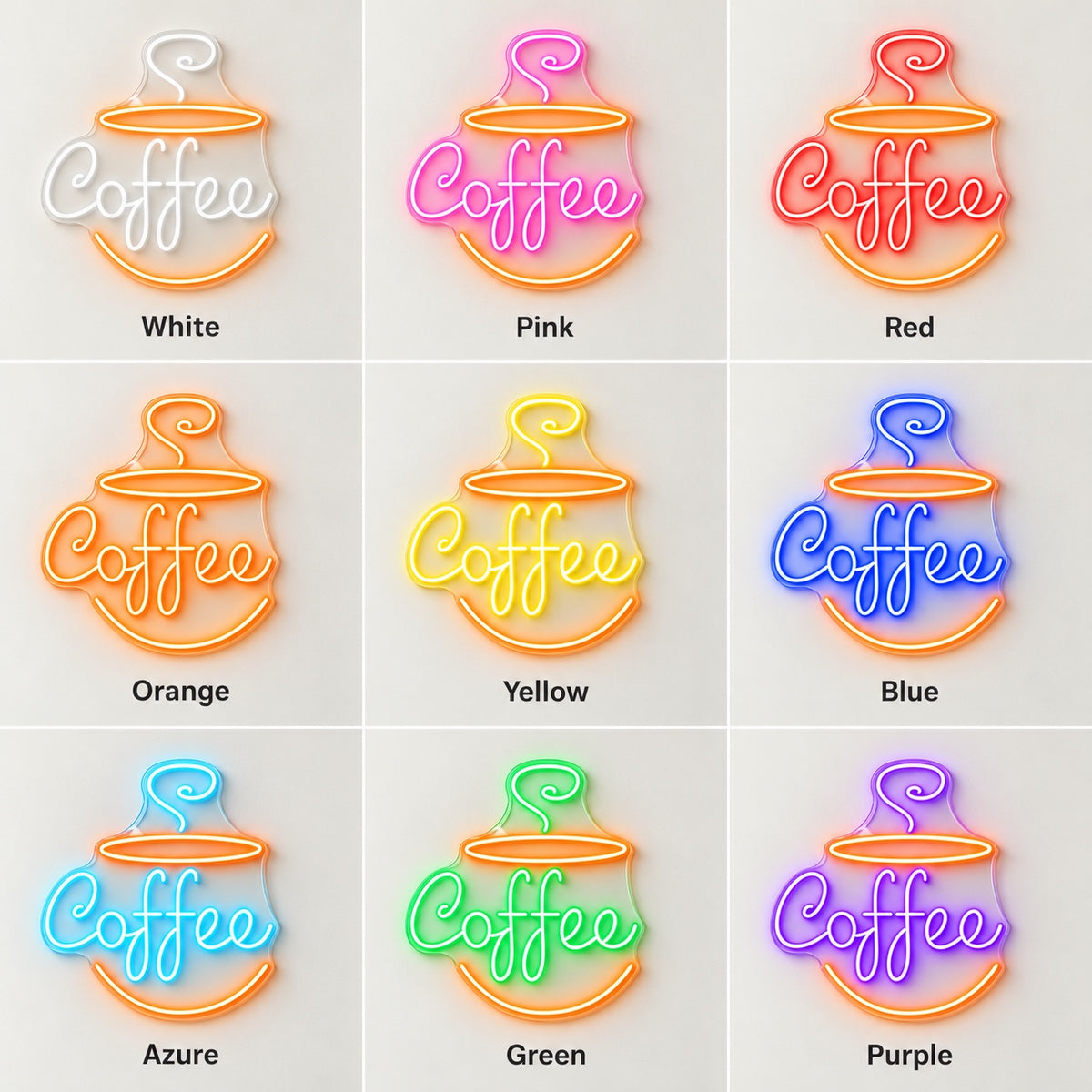 Coffee Cup LED Neon Sign - nine-color grid
