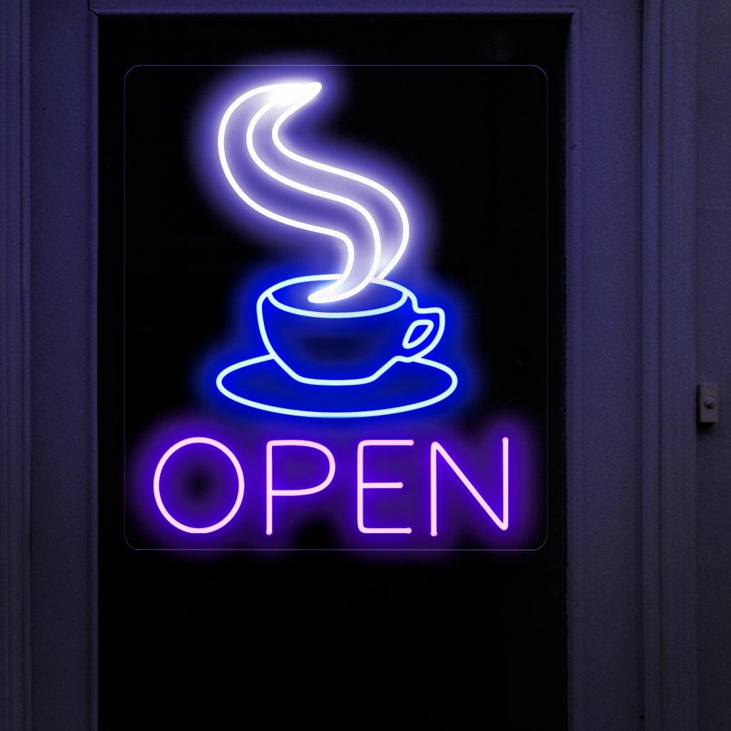 Coffee Cup Open Led Neon Sign With Blue Purple White For Cafe Shop Window | Shineneon