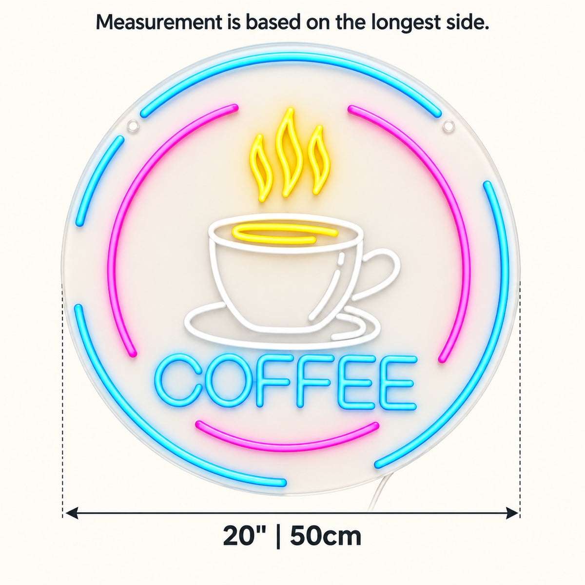 Coffee Cup Steam LED Neon Sign 20-inch longest-side size example