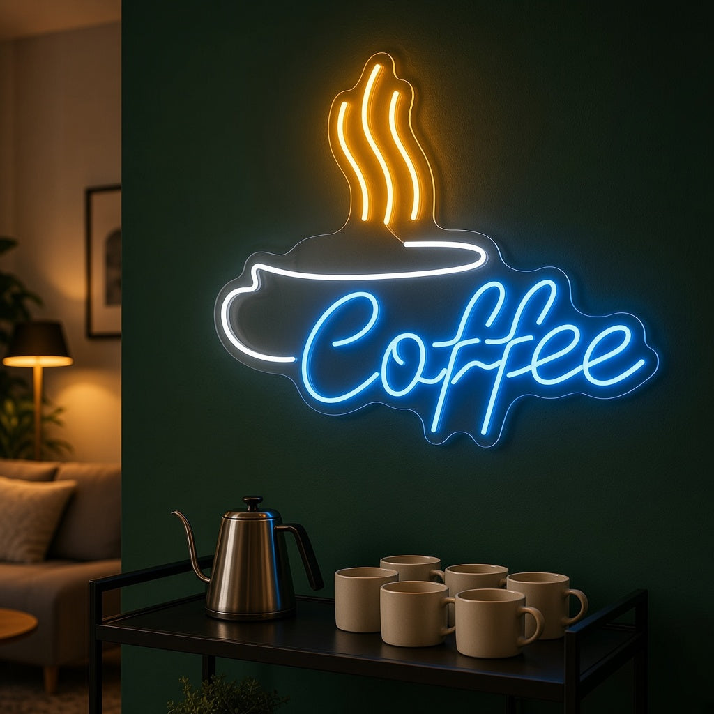 Coffee Cup With Steam LED Neon Sign - advertising view