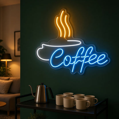 Coffee Cup With Steam LED Neon Sign - advertising view