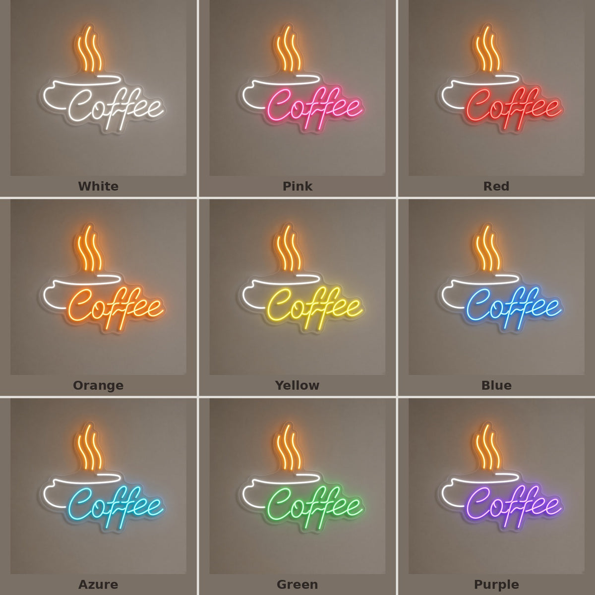 Coffee Cup With Steam LED Neon Sign - nine-color grid