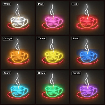 Coffee Cup With Swirl LED Neon Sign Home Garage Wall Decoration color grid