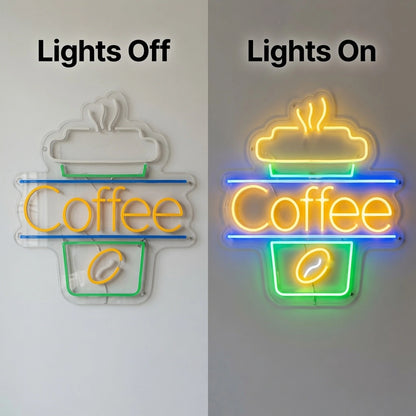 Coffee Entry Wall Decor LED Neon Sign - 06 Day Night Comparison