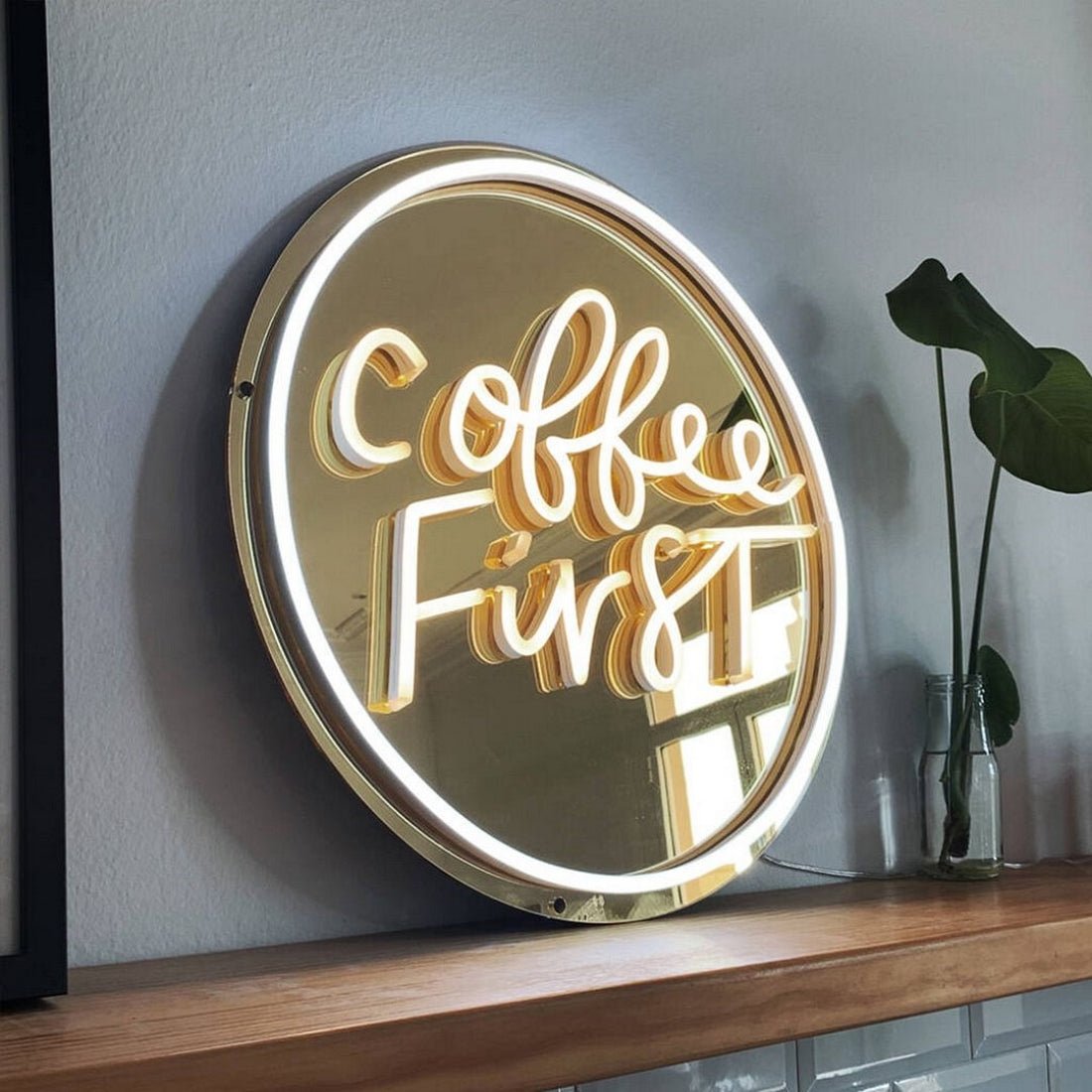 Coffee First Neon Sign On Gold Acrylic Led Business Sign - Shineneon