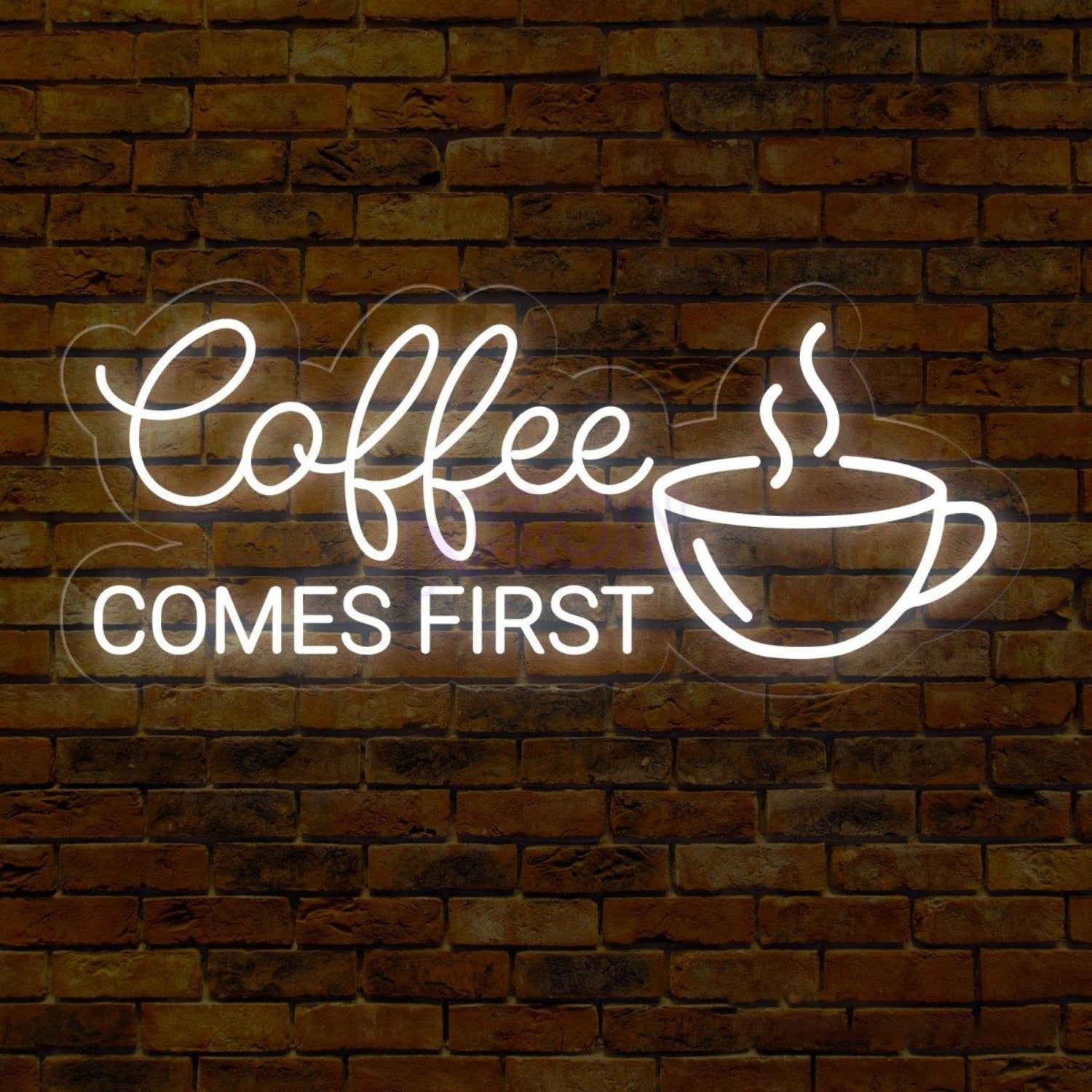 Coffee First White Led Neon Sign With Cup Design Cafe Wall Decor | Shineneon