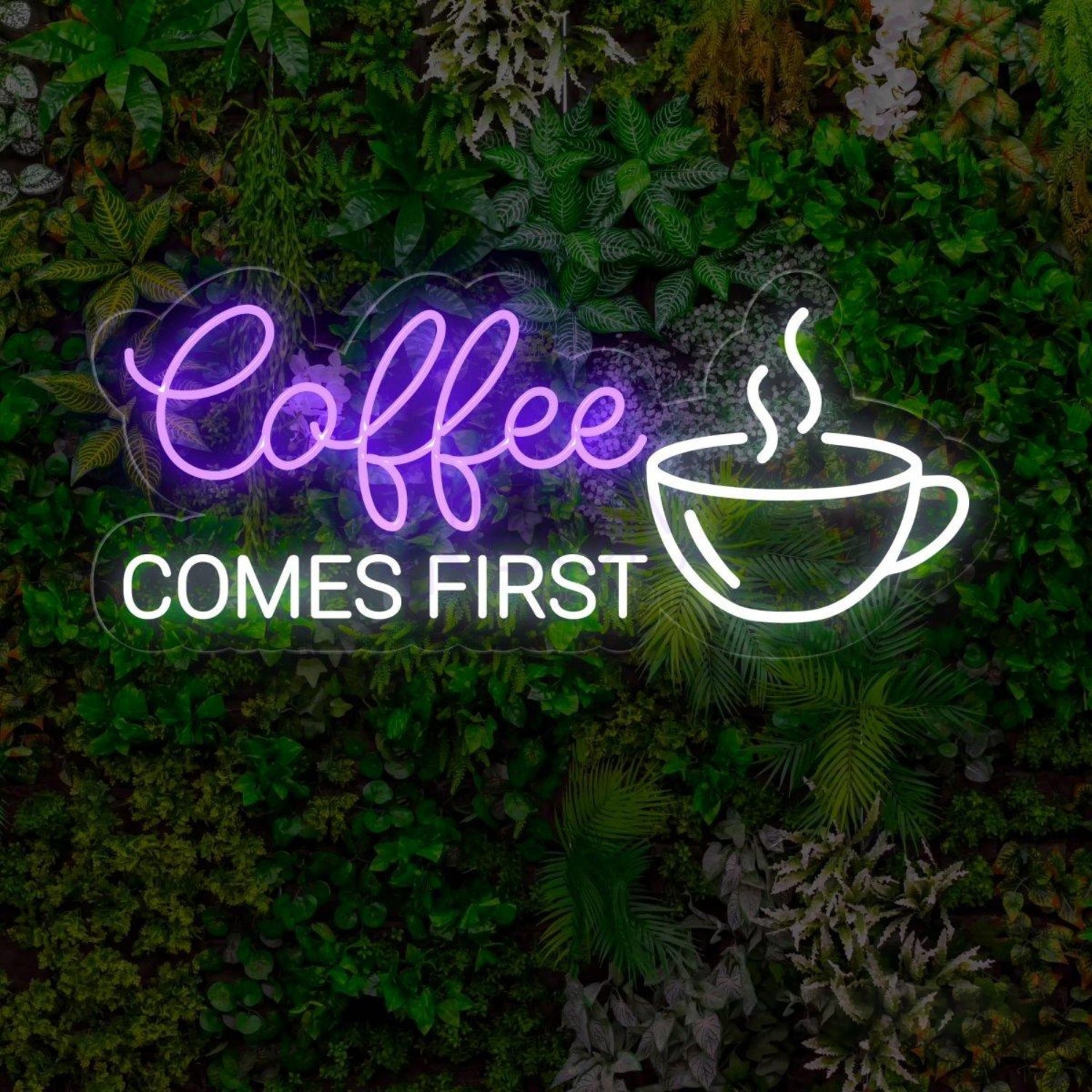 Coffee First White Led Neon Sign With Cup Design Cafe Wall Decor | Shineneon