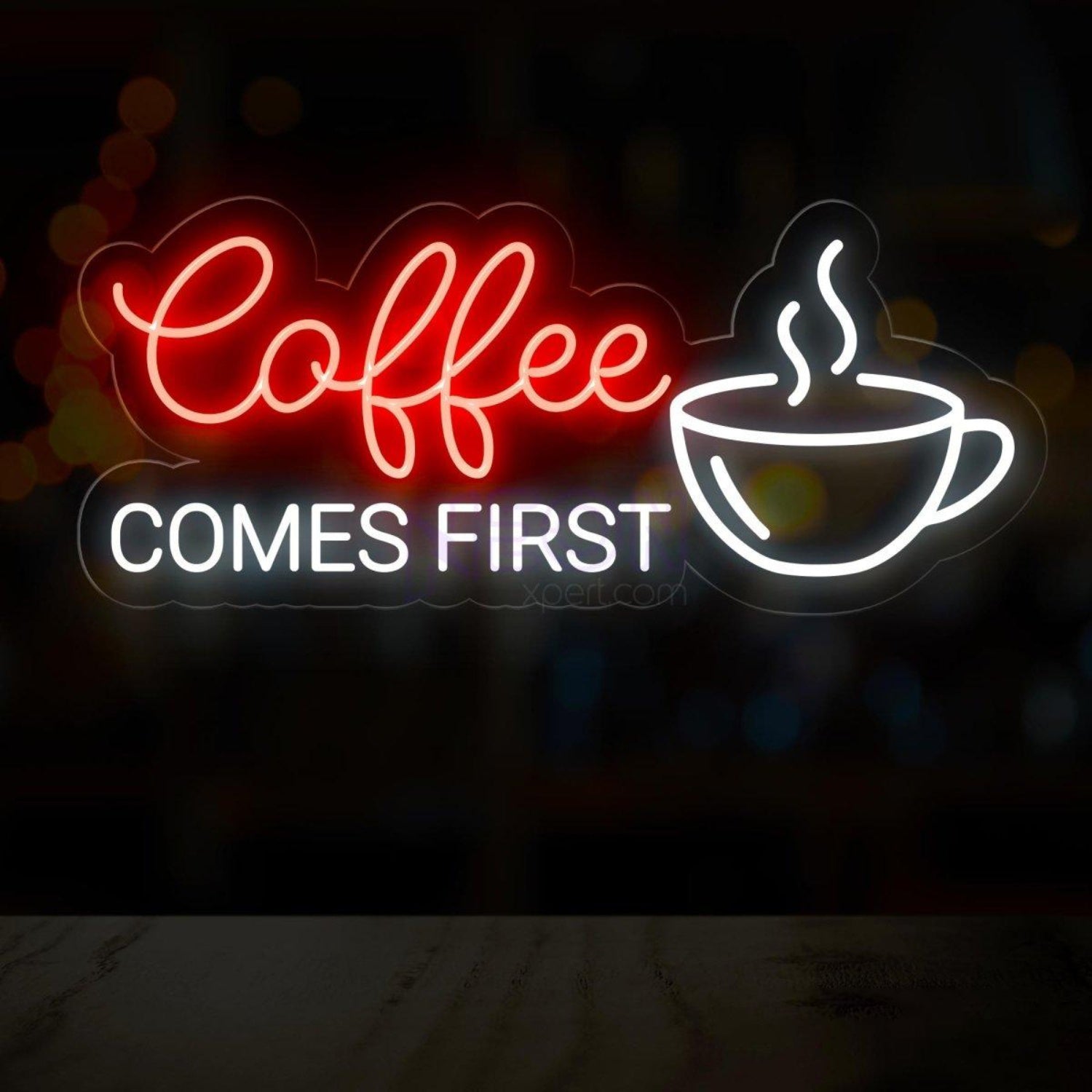Coffee First White Led Neon Sign With Cup Design Cafe Wall Decor | Shineneon
