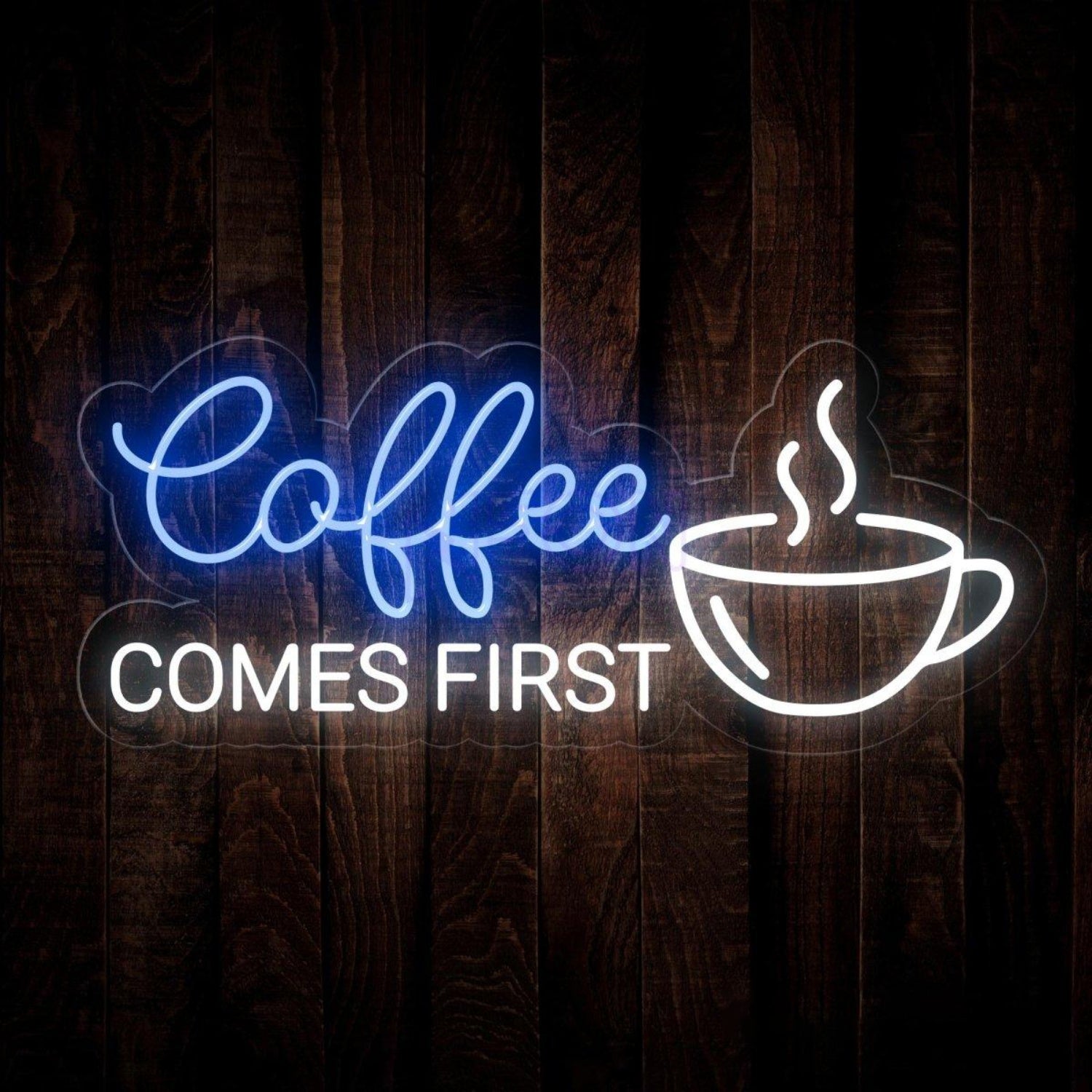 Coffee First White Led Neon Sign With Cup Design Cafe Wall Decor | Shineneon