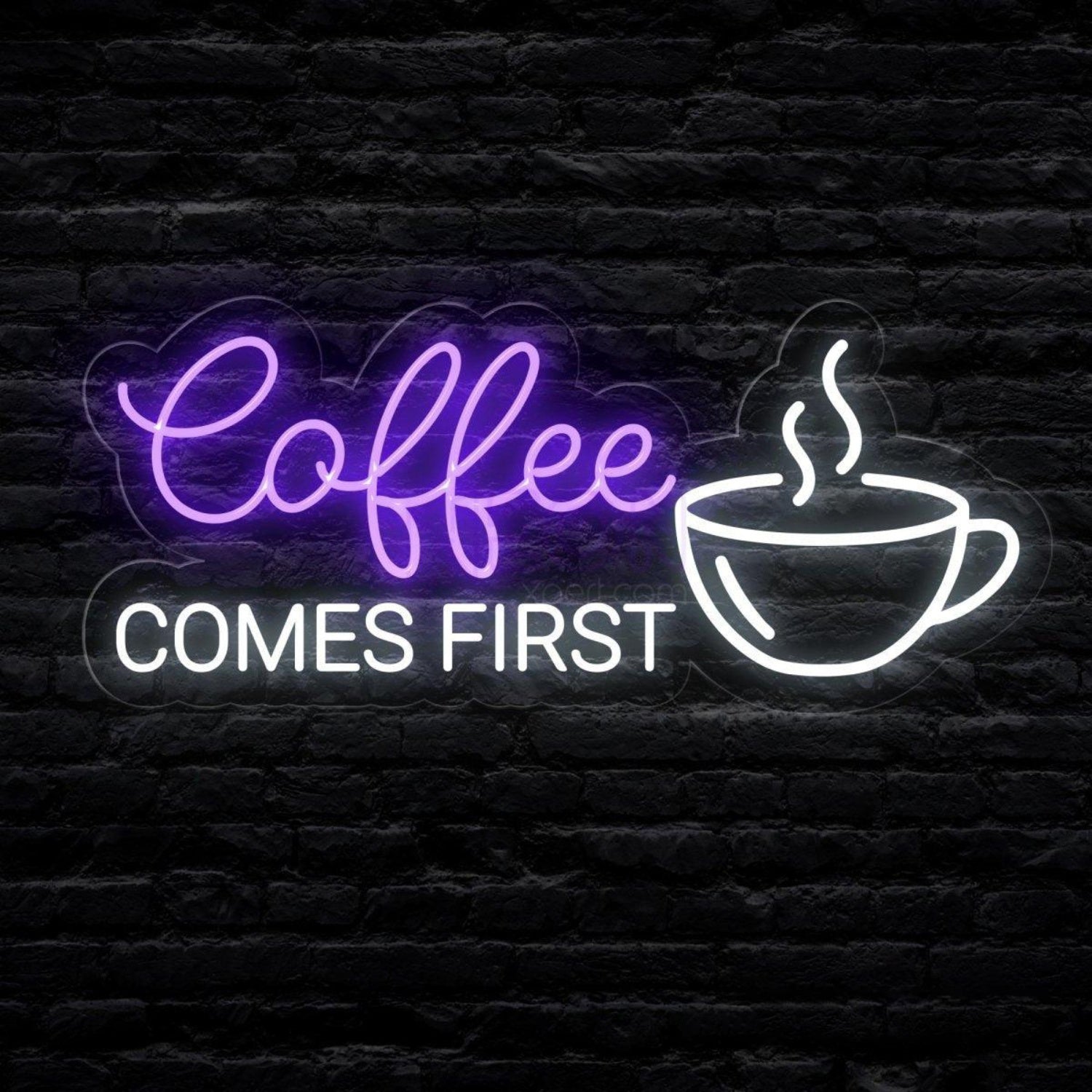 Coffee First White Led Neon Sign With Cup Design Cafe Wall Decor | Shineneon