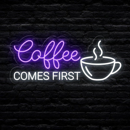 Coffee First White Led Neon Sign With Cup Design Cafe Wall Decor | Shineneon