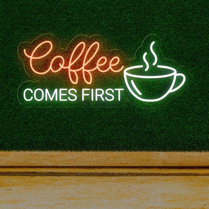 Coffee First White Led Neon Sign With Cup Design Cafe Wall Decor | Shineneon