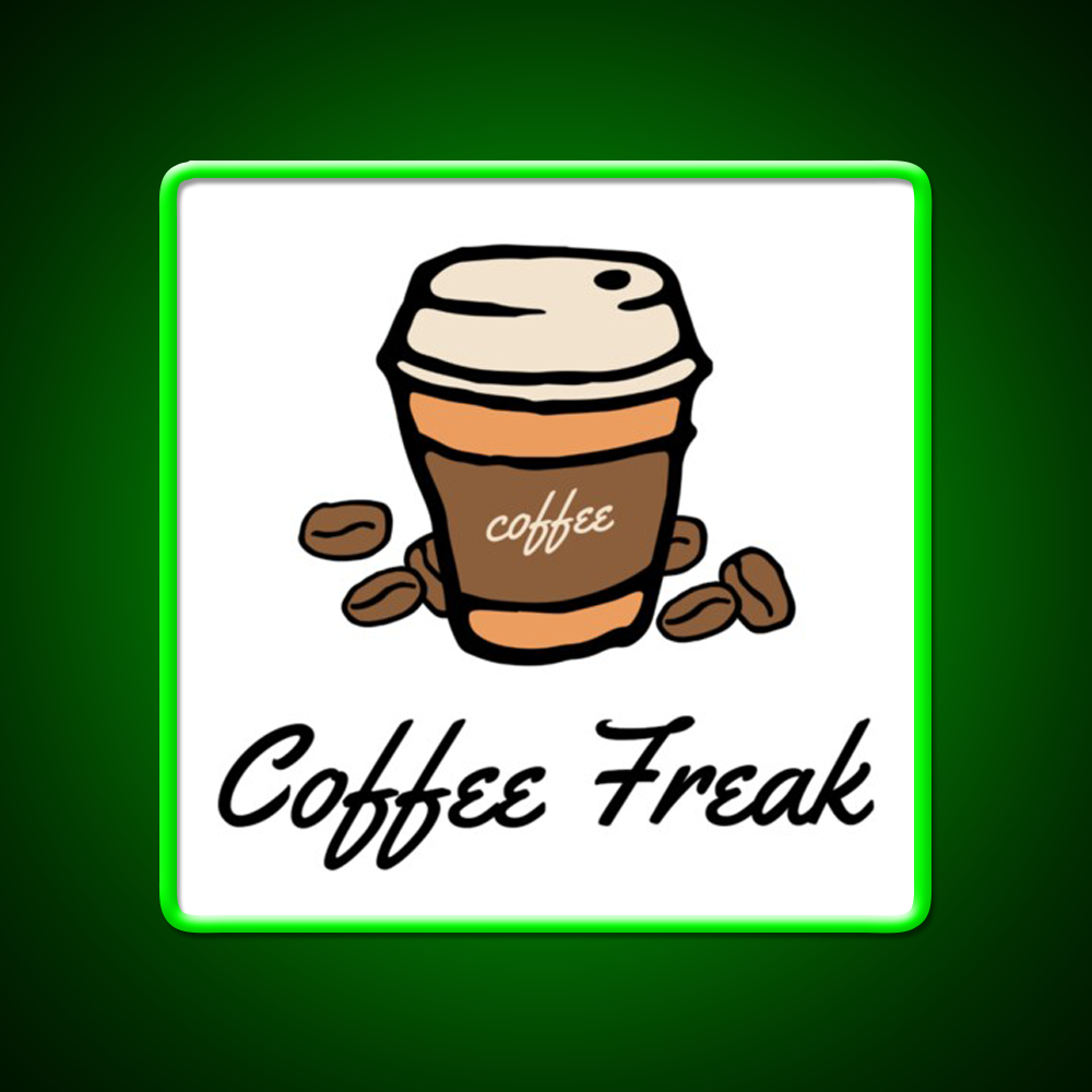 Coffee Freak Coffee Cup With Coffee Beans Led Neon Sign Espresso Bar Art Rgb Color