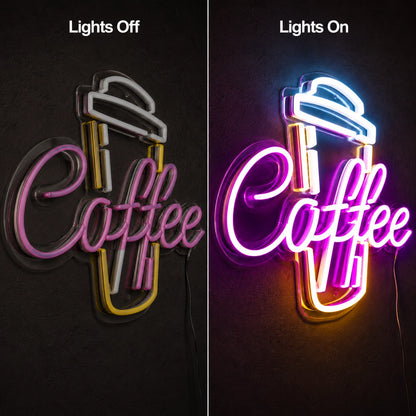 Coffee Hat LED Neon Sign - 06 Day Night Comparison