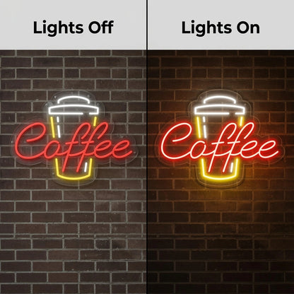 Coffee Hospitality Room Art LED Neon Sign - 06 Day Night Comparison