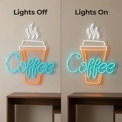 Coffee Hospitality Room Decor LED Neon Sign - 06 Day Night Comparison
