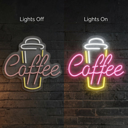 Coffee Hospitality Wall Art LED Neon Sign - 06 Day Night Comparison