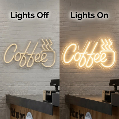 Coffee Hospitality Wall Decor LED Neon Sign - 06 Day Night Comparison