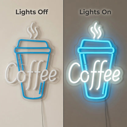 Coffee Interior Room Art LED Neon Sign - 06 Day Night Comparison