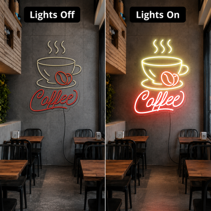 Coffee LED Neon Sign Bedroom Decor - 06 Day Night Comparison