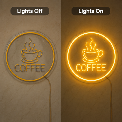 Coffee LED Neon Sign Bedroom Wall Art - 06 Day Night Comparison
