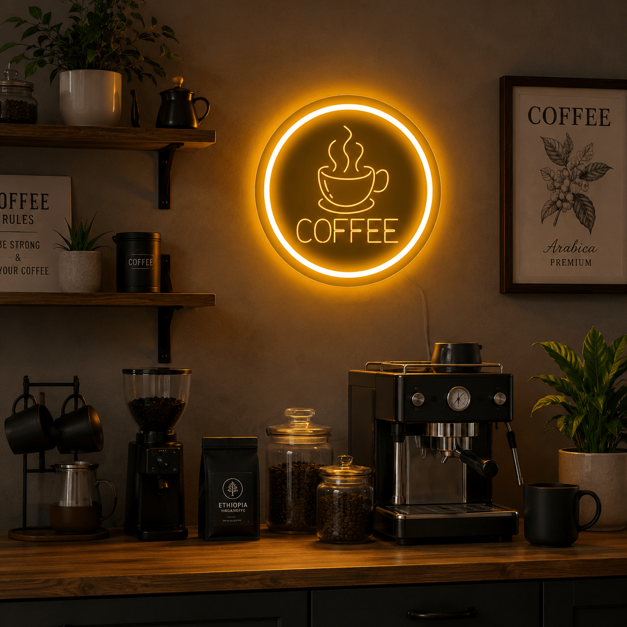 Coffee LED Neon Sign Bedroom Wall Art - Shineneon