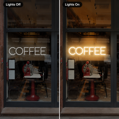 Coffee LED Neon Sign Home Decor - 06 Day Night Comparison