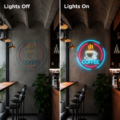 Coffee LED Neon Sign Living Room Decor - 06 Day Night Comparison