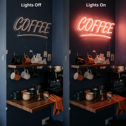 Coffee LED Neon Sign Wall Art - 06 Day Night Comparison