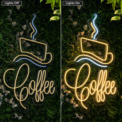 Coffee LED Neon Sign Wall Neon Sign - 06 Day Night Comparison
