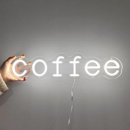 Coffee Led Neon Sign With White Wavy Frame Cafe Wall Decor | Shineneon